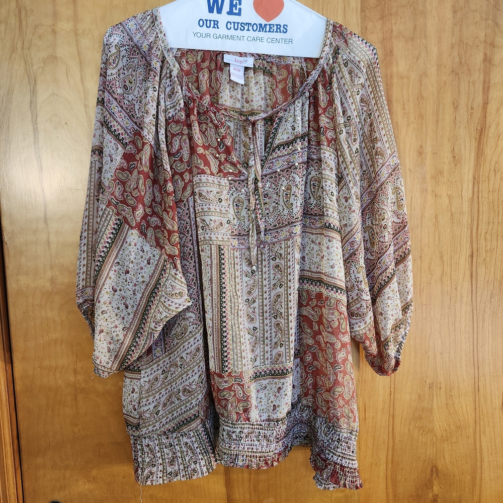 Paisley Peasant Blouse - Red and Cream